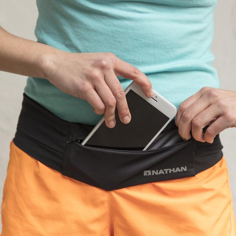 Nathan Zipster Running Belt for Men and Women, Bounce Free Waist Pack, Running Fanny Pack Women, Pockets with Zippers, Fits All iPhones